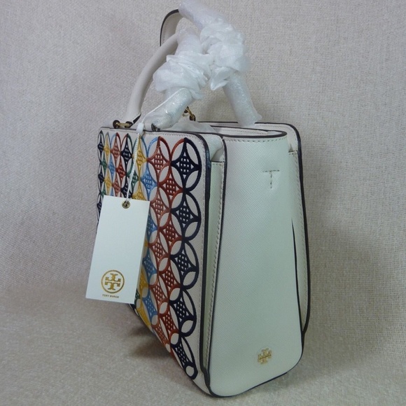 Tory Burch Robinson New Ivory  Embroidered Small Tote Bag/Satchel/Crossbody Bag - Picture 5 of 13